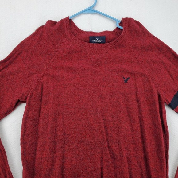 AMERICAN EAGLE Sweater Men's Long Sleeve Crew Neck Tight Knit Pullover Red Large - Picture 6 of 12